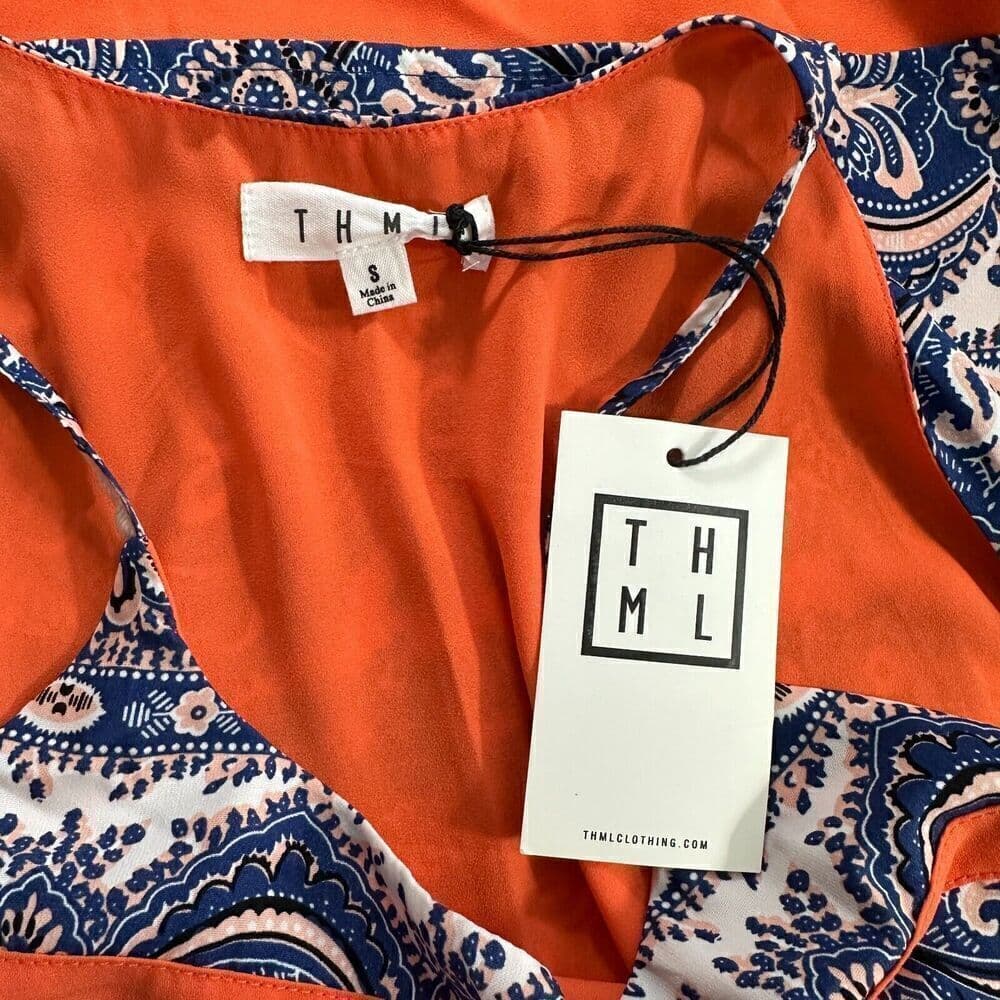 THML Womens Shift Dress Sleeveless Batik Lined Lightweight Orange Blue Size S - Thumbnail 5