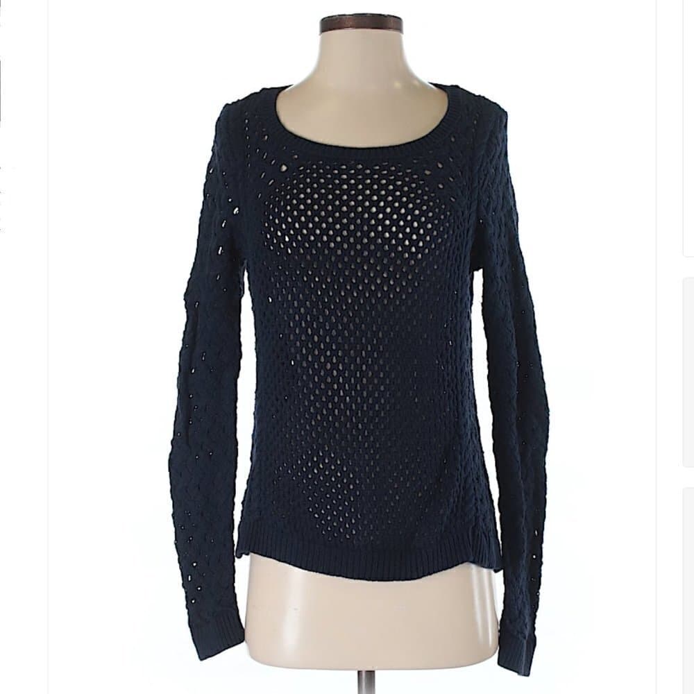 ANTHROPOLOGIE Moth Medley Stitched Navy Blue Loose Knit Sweater Size S - Thumbnail 2