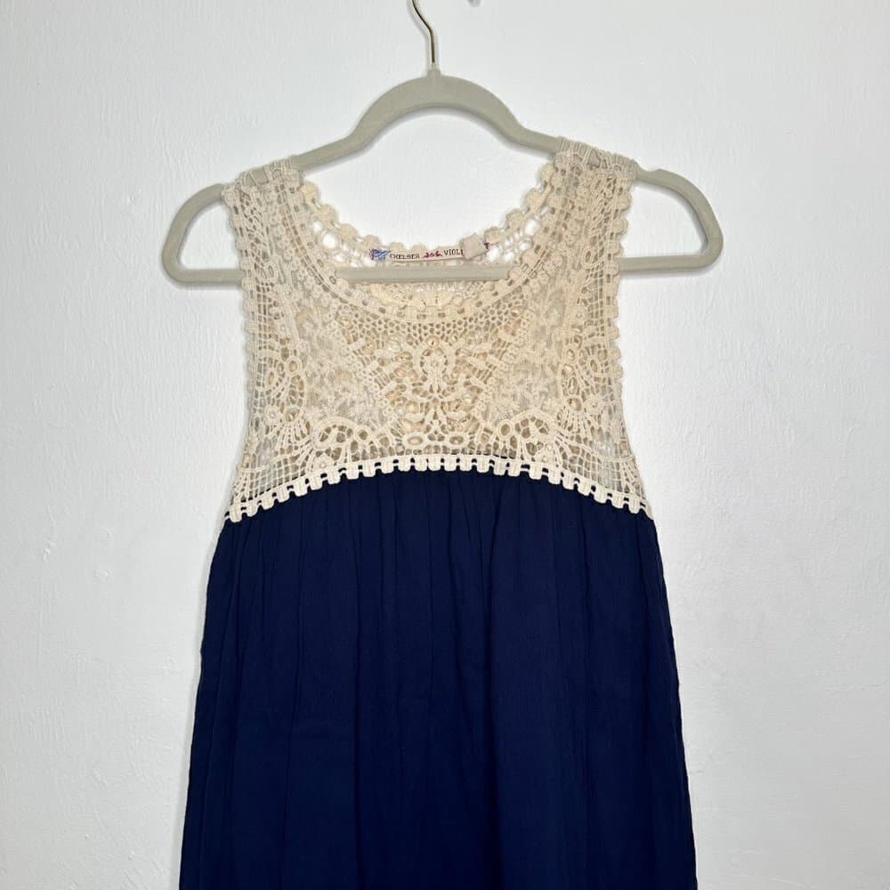 CHELSEA & VIOLET Womens' Navy Blue Cream Crochet Lace Dress Small $128.00 Size S - Thumbnail 2