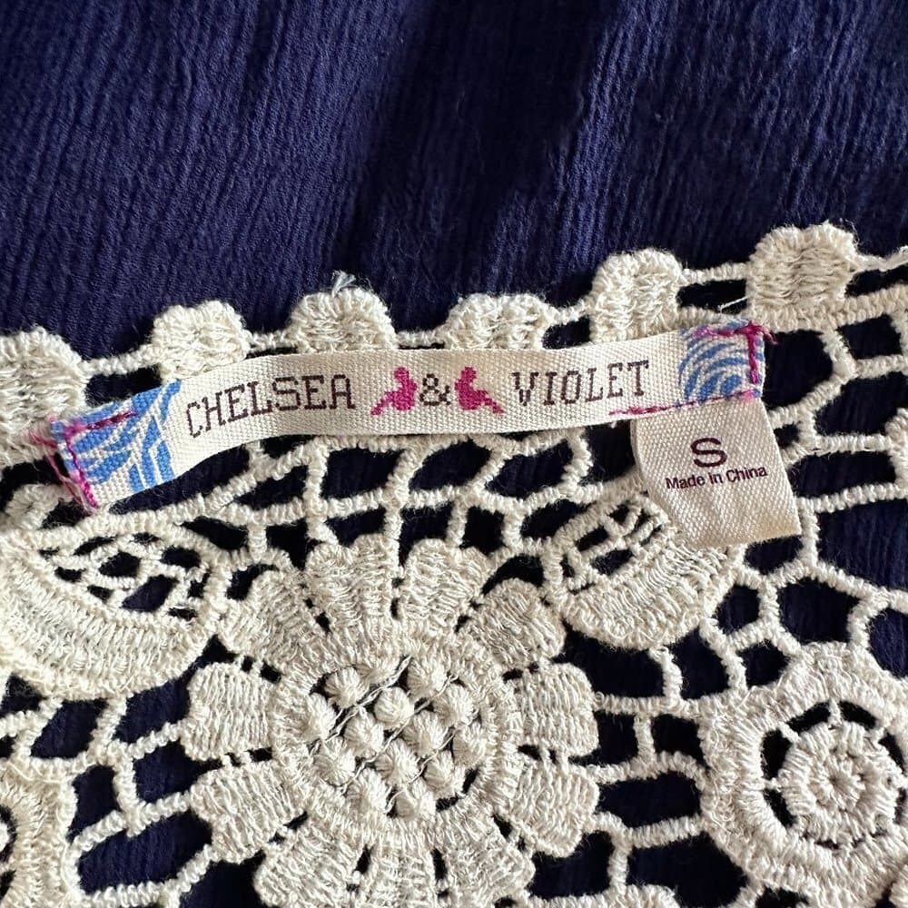 CHELSEA & VIOLET Womens' Navy Blue Cream Crochet Lace Dress Small $128.00 Size S - Thumbnail 6