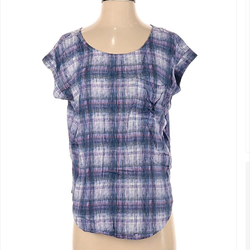 WILLIAM Rast Short Sleeve Plaid Blouse Size S