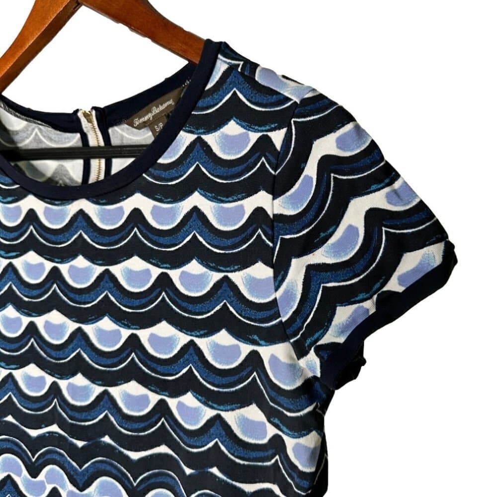 Tommy Bahama Navy Blue & White Wave Short Sleeve Shift Casual Dress Size S - Thumbnail 4