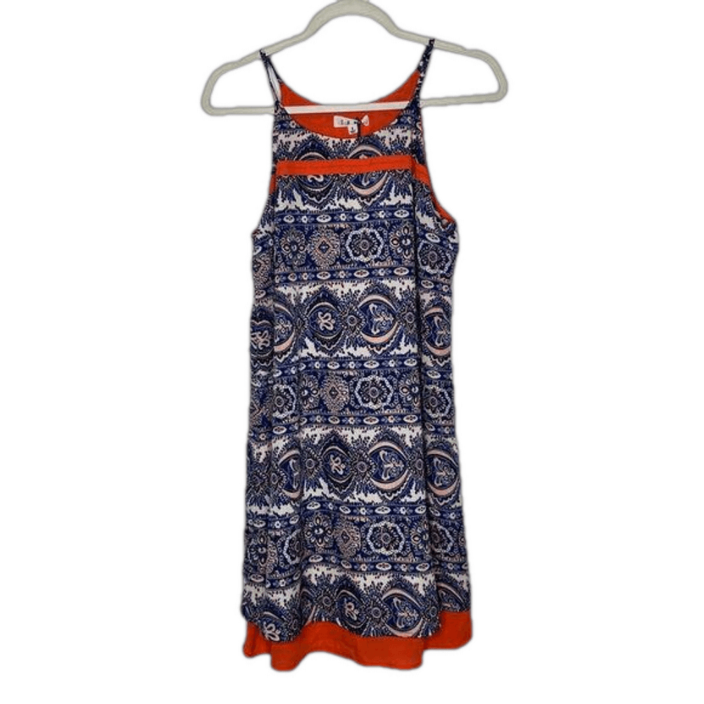 THML Womens Shift Dress Sleeveless Batik Lined Lightweight Orange Blue Size S