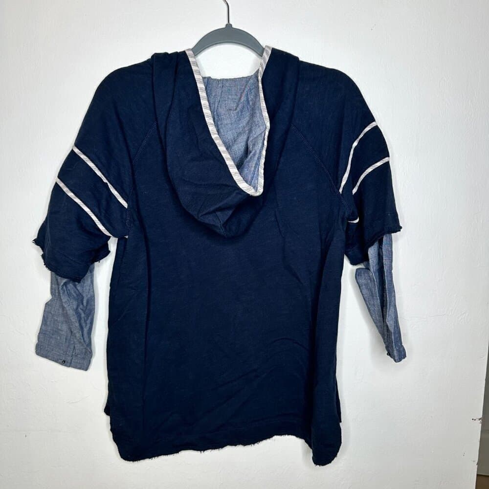 Grey State Navy Blue & Chambray Pullover Hoodie Size 0 - Thumbnail 3