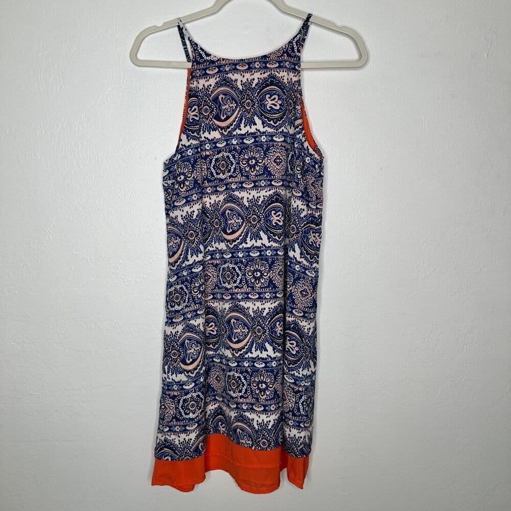 THML Womens Shift Dress Sleeveless Batik Lined Lightweight Orange Blue Size S - Thumbnail 4