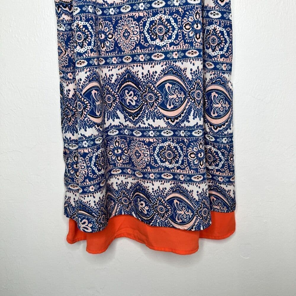 THML Womens Shift Dress Sleeveless Batik Lined Lightweight Orange Blue Size S - Thumbnail 2