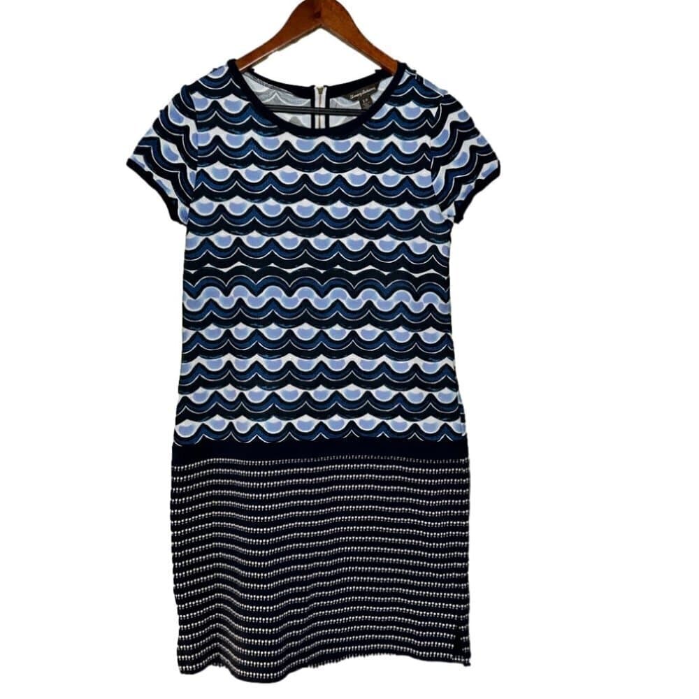 Tommy Bahama Navy Blue & White Wave Short Sleeve Shift Casual Dress Size S - Thumbnail 2
