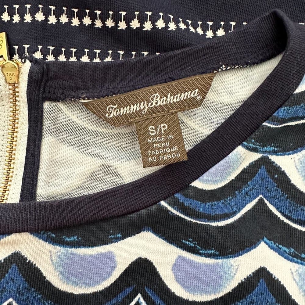 Tommy Bahama Navy Blue & White Wave Short Sleeve Shift Casual Dress Size S - Thumbnail 5