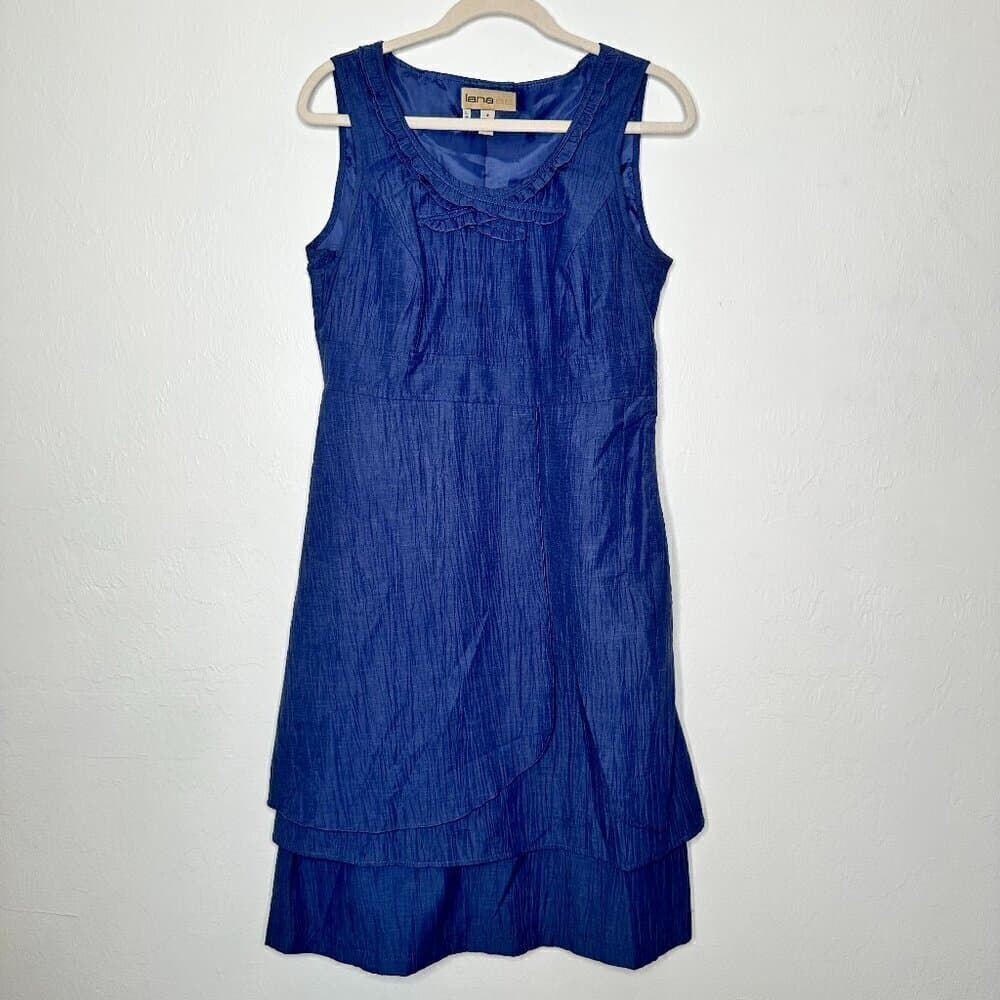 Lana Lee Lot101 Cornflower Blue Midi Lagenlook Sleeveless Dress Size 8