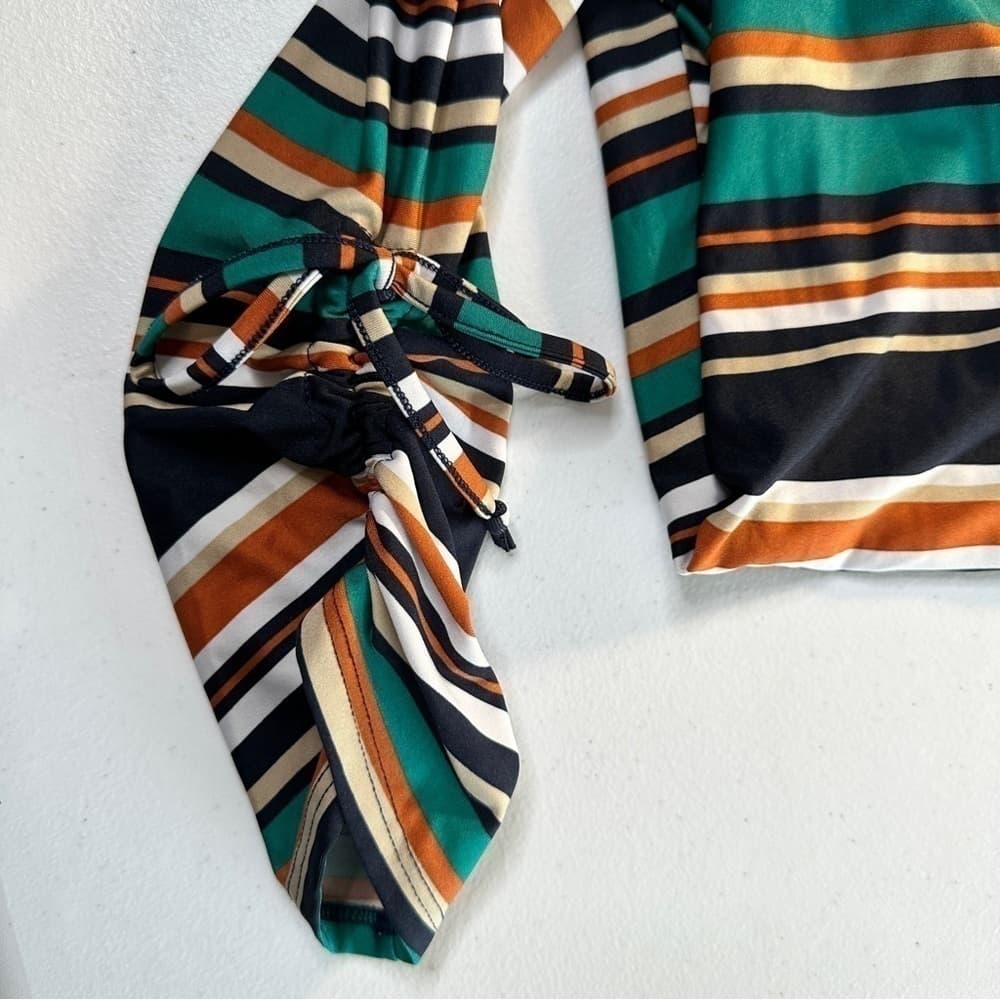 Tacera Size M Striped 3/4 Sleeve V-Neck Dress - Thumbnail 4