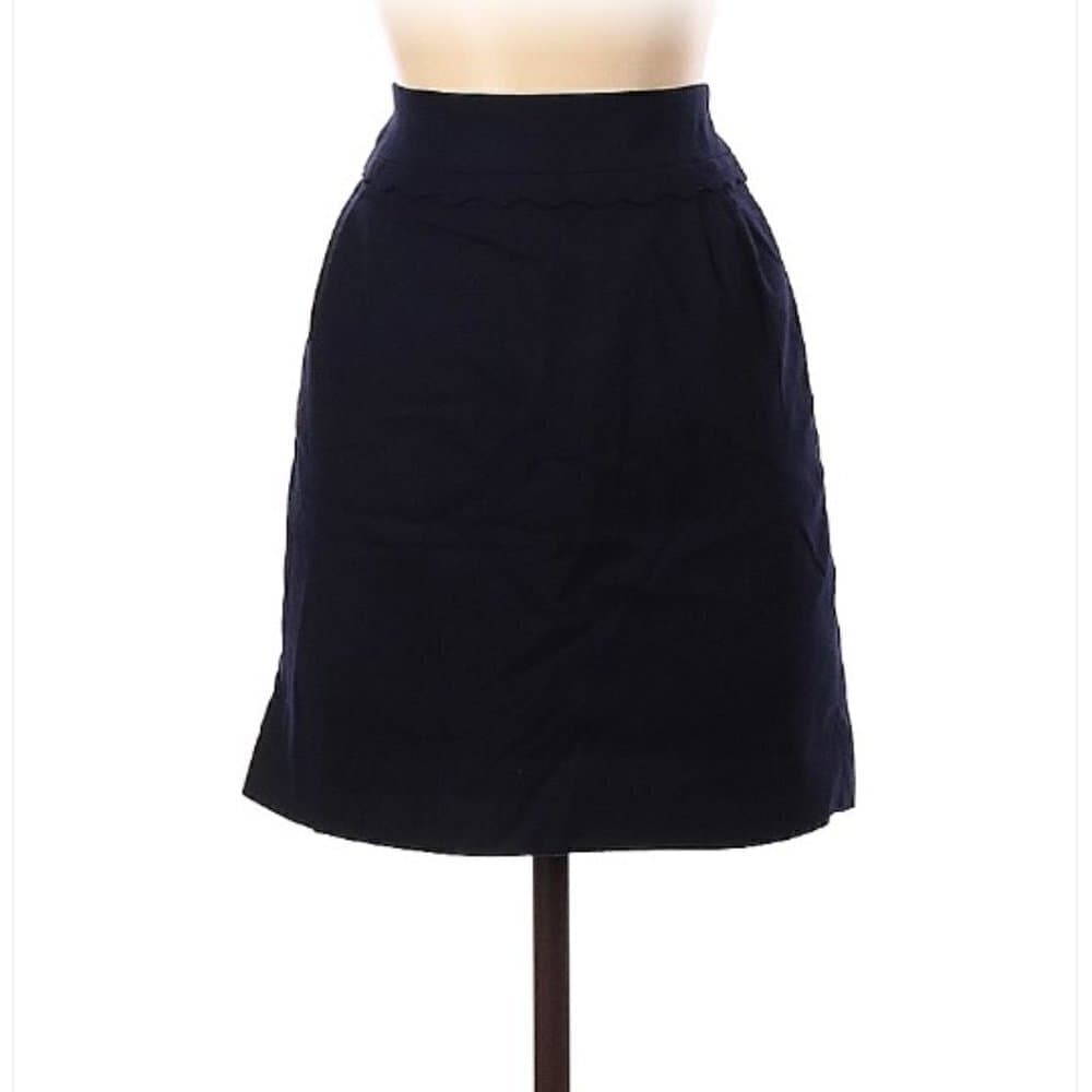 J.CREW Navy Blue Preppy Warm Wool Scallop Trim Mini Skirt Size 2 - Thumbnail 2