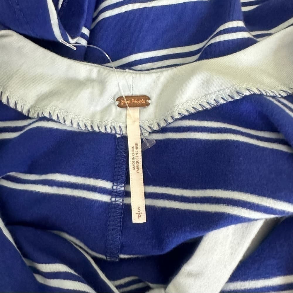 FREE People Size S Blue Stripe High Neck Keyhole Back Long Sleeves - Thumbnail 5