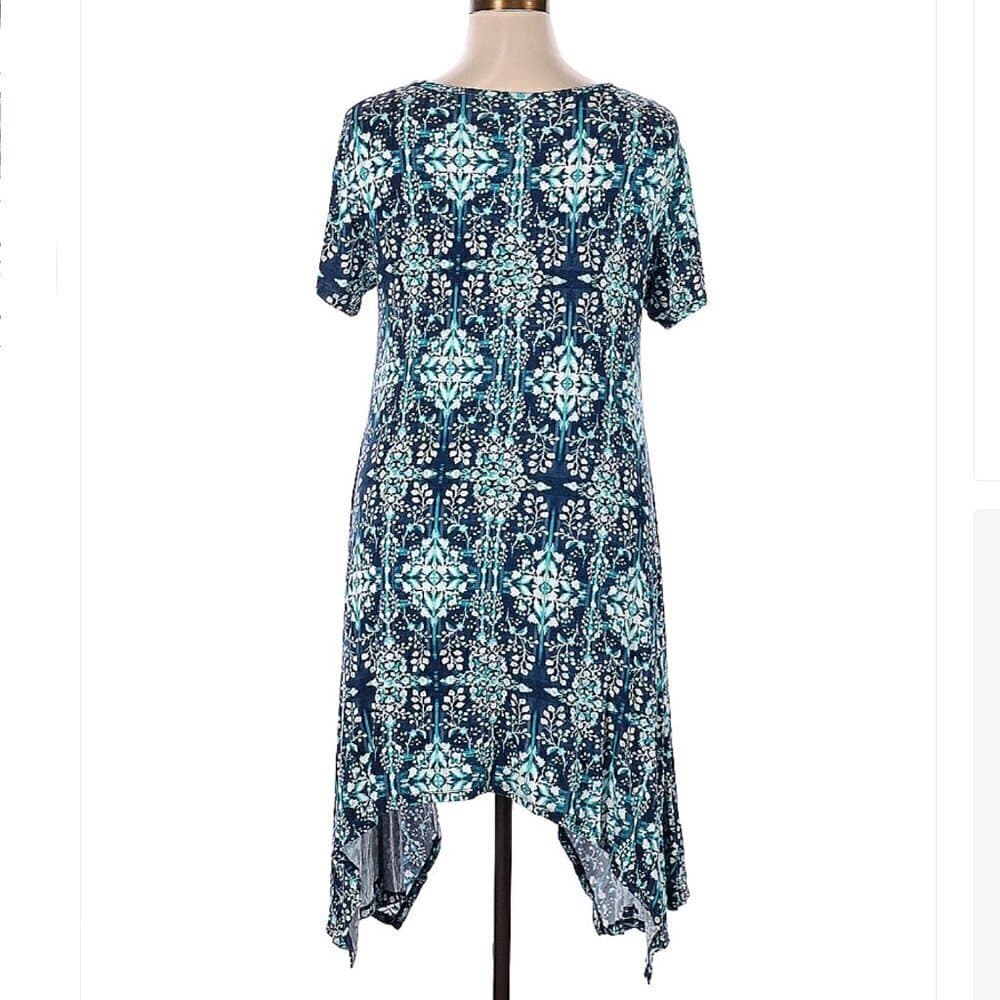 GRAYSON Boho Blue & White Short Sleeve Casual Dress Size XL - Thumbnail 2