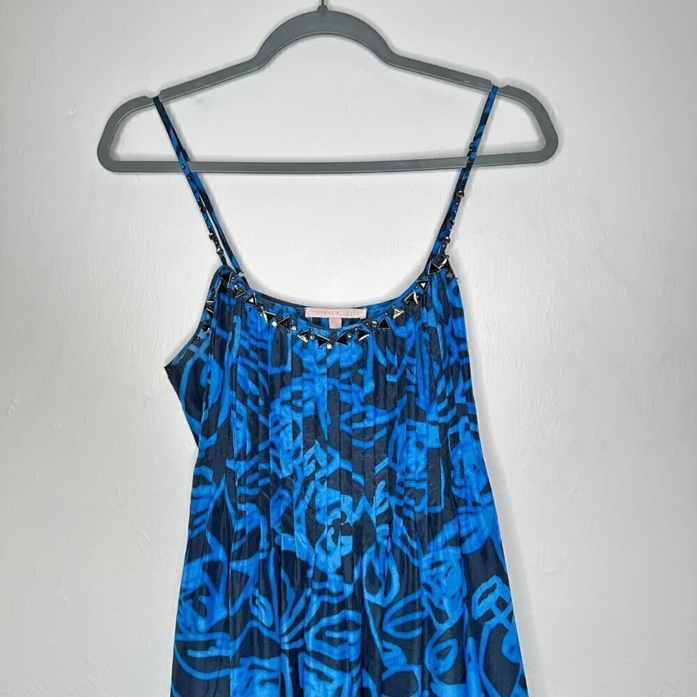 Rebecca Taylor Paris Hilton Coachella Silk Maxi Blue & Gray Dress Size 10 - Thumbnail 4