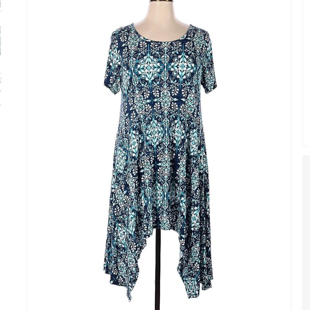 GRAYSON Boho Blue & White Short Sleeve Casual Dress Size XL