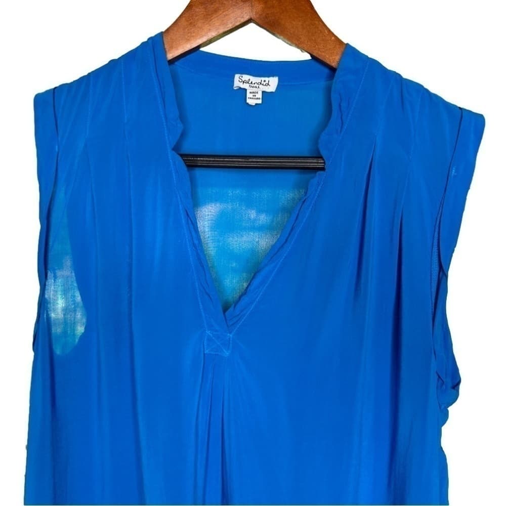 Splendid Blue Sleeveless Lightweight V-Neck Top Size S - Thumbnail 2