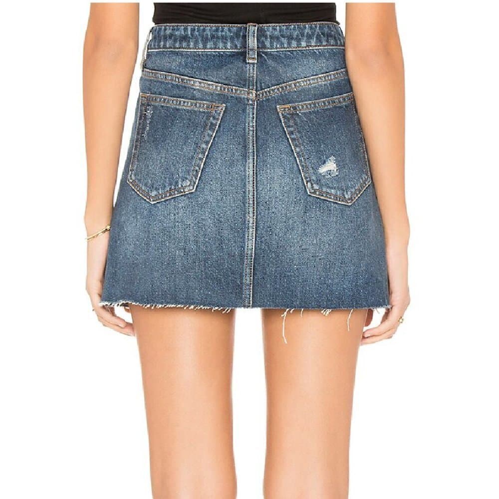FREE People We the Free From Revolve Button Up Distressed Jean Skirt Size 26 - Thumbnail 3