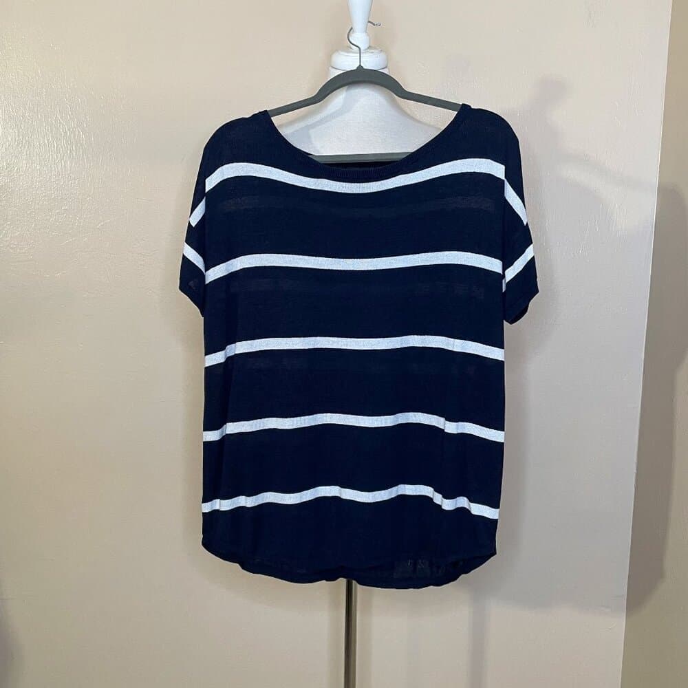 TALBOTS Striped Short Sleeves Top Blouse Tee Cotton Blend 1X