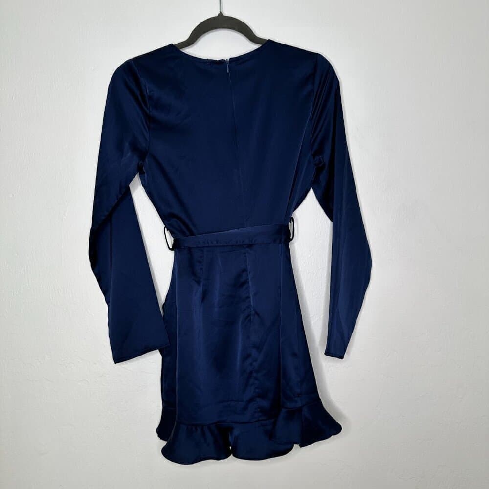 Altar'd State Blue Long Sleeve V- Neck Ruffle Romper Dress Size S - Thumbnail 4