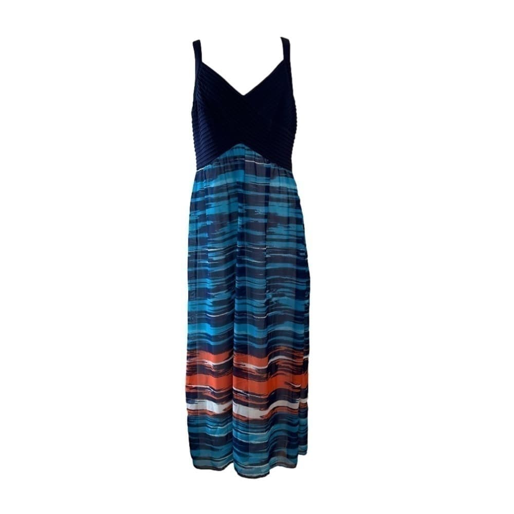 BETHANY Size XL Sleeveless Dress Blue Beachy Coastal Maxi