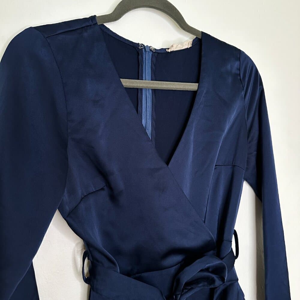 Altar'd State Blue Long Sleeve V- Neck Ruffle Romper Dress Size S - Thumbnail 3