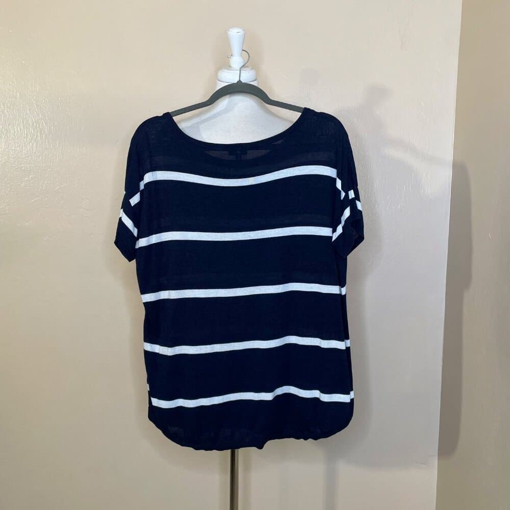 TALBOTS Striped Short Sleeves Top Blouse Tee Cotton Blend 1X - Thumbnail 2