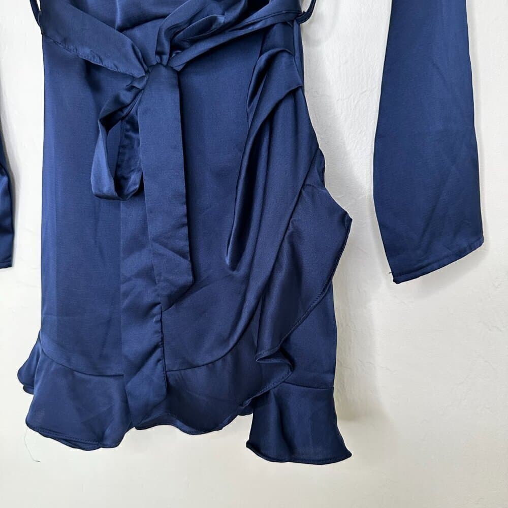 Altar'd State Blue Long Sleeve V- Neck Ruffle Romper Dress Size S - Thumbnail 2