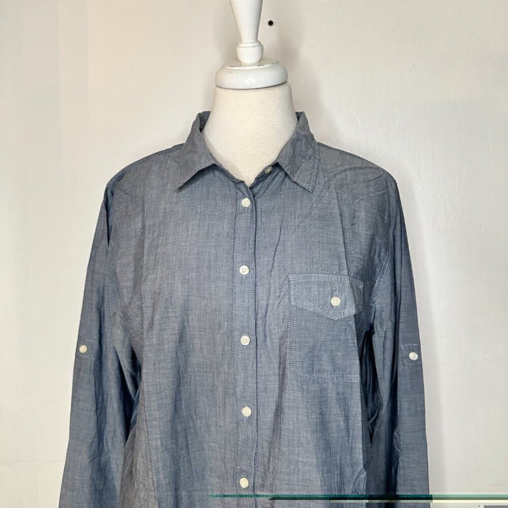 J. Crew Factory Women’s Long Sleeve Cotton Chambray Tunic Top Size L - Thumbnail 3
