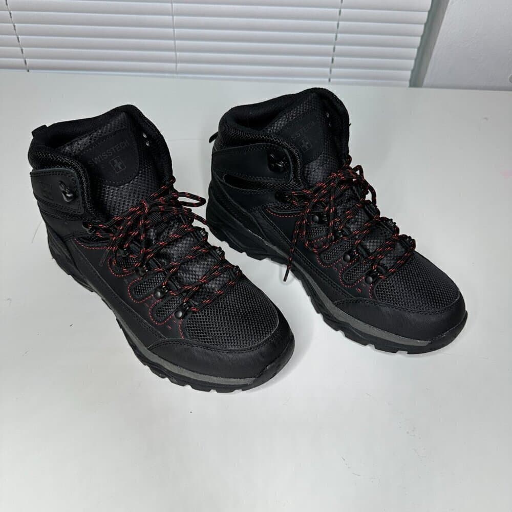 Swiss Tech Men’s Leather Hiker Boots Black Red Outdoor Size 10 NWOT - Thumbnail 2