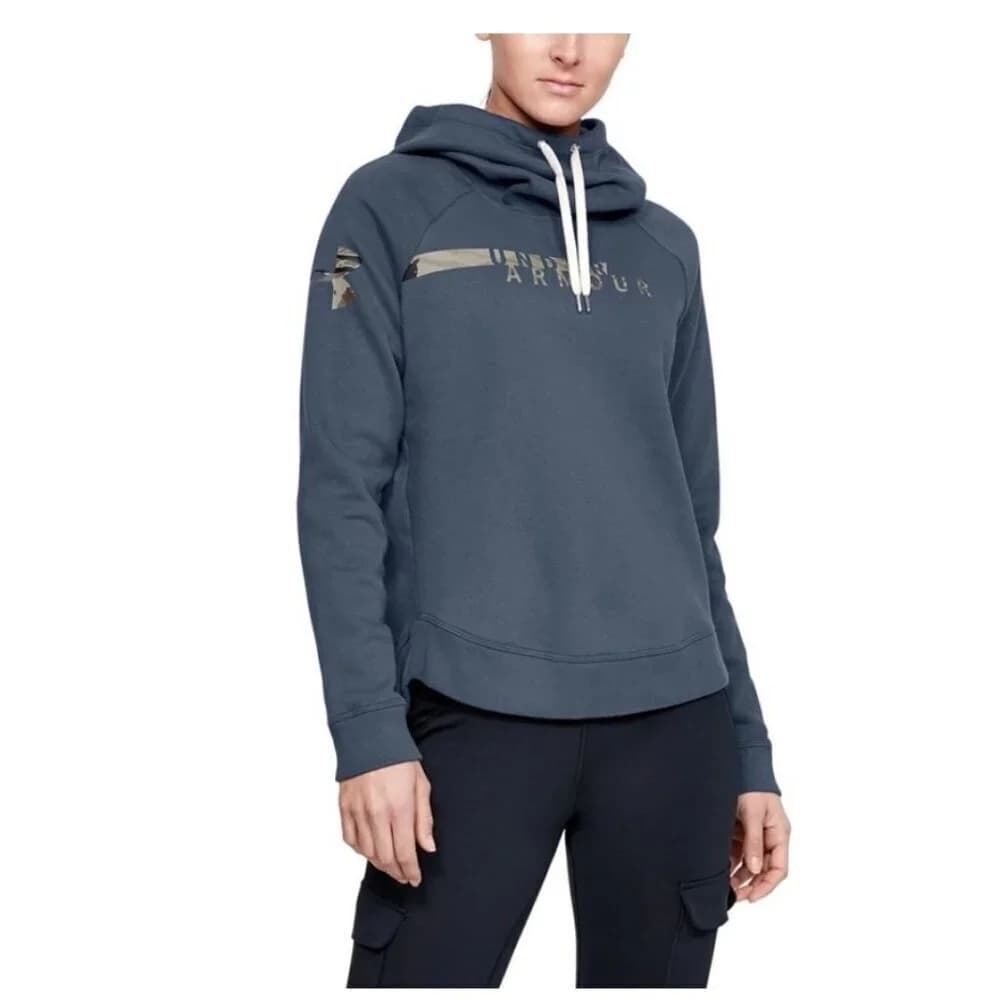 Under Armour - Womens Favorite Fleece Camo Logo Warmup Top Downpour Gray Size 2X
