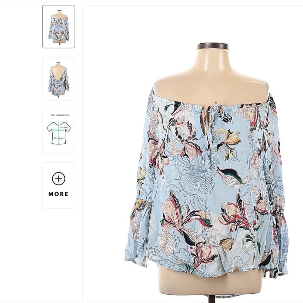Cupcakes & Cashmere Blue Floral Long Sleeve Blouse Size S - Thumbnail 2