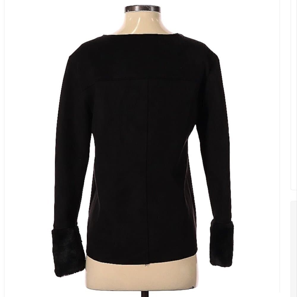 𝅺CATHERINE Malandrino Faux Leather & Fur Black Long Sleeve Top Size S - Thumbnail 2