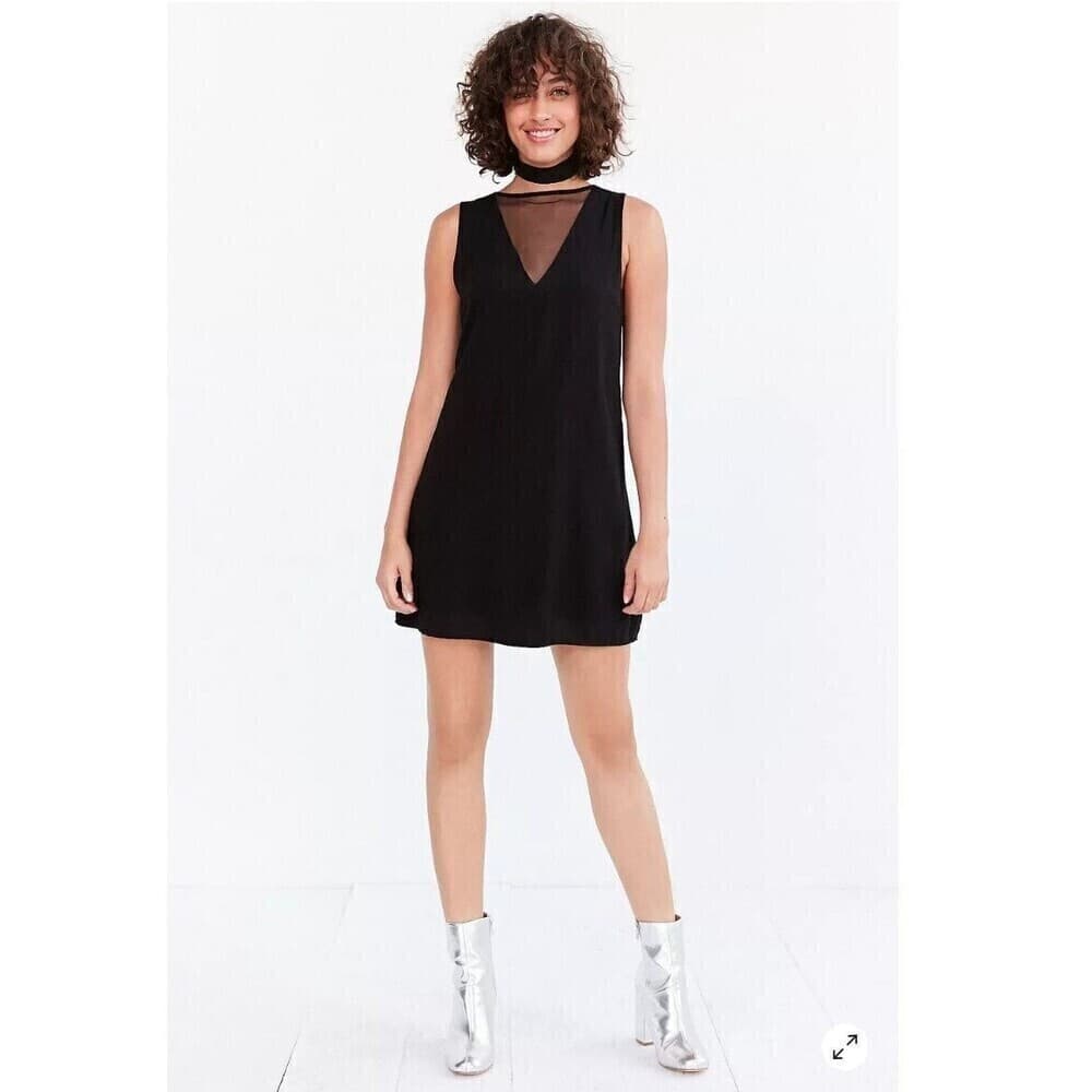 Silence + Noise - Black sleeveless RAYON shift dress MESH accents, size S - Thumbnail 3
