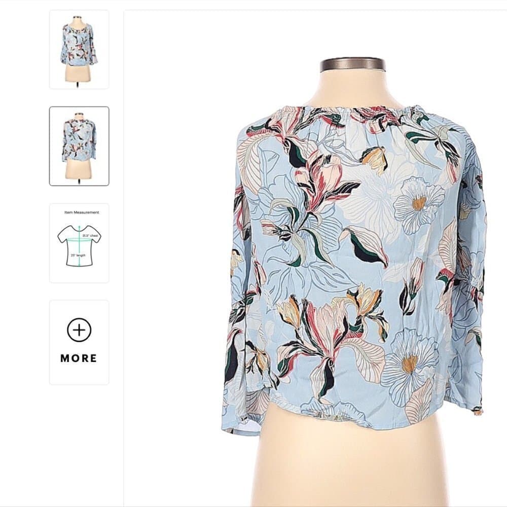 Cupcakes & Cashmere Blue Floral Long Sleeve Blouse Size S - Thumbnail 3