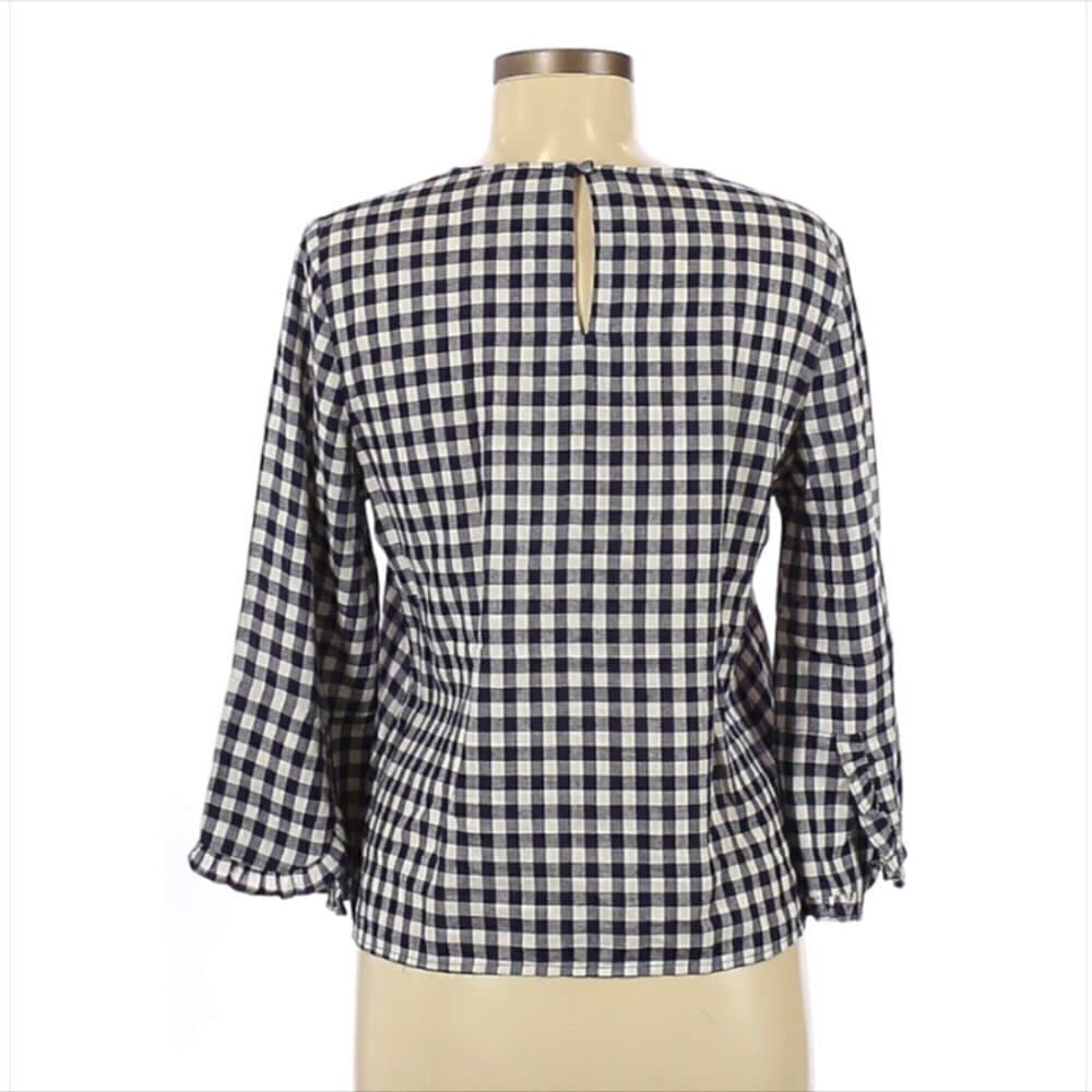 𝅺current Air Preppy Blue & White Gingham Long Sleeve Blouse Size S - Thumbnail 2