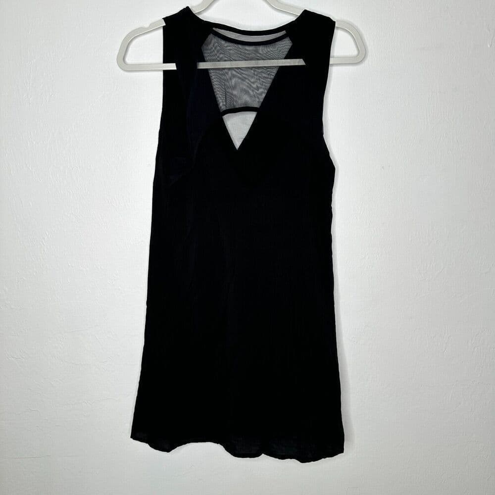 Silence + Noise - Black sleeveless RAYON shift dress MESH accents, size S - Thumbnail 6