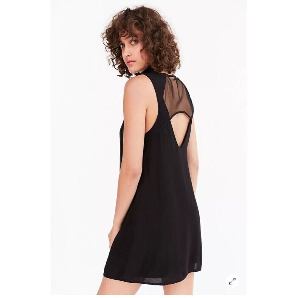 Silence + Noise - Black sleeveless RAYON shift dress MESH accents, size S - Thumbnail 2