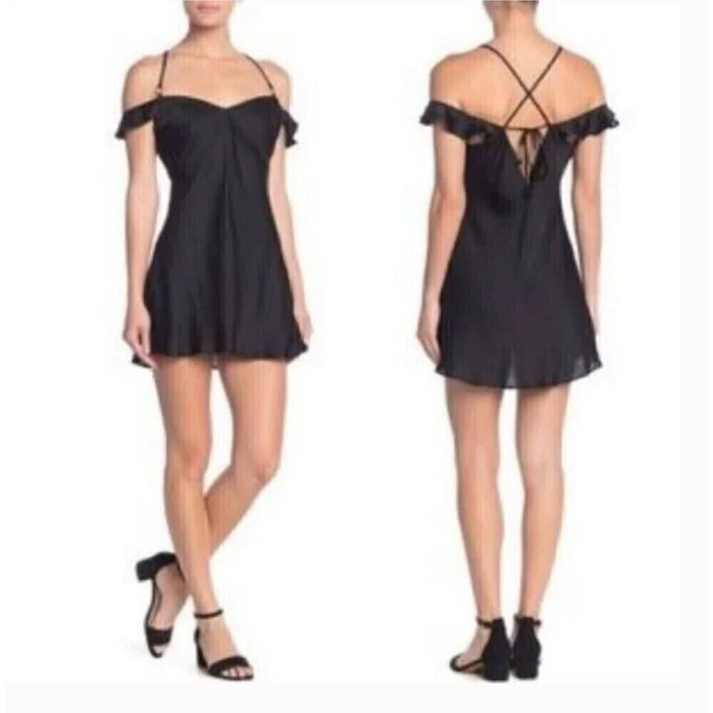 Free People What I Want Mini Slip Dress Small Black Flutter Sleeve Size XS - Thumbnail 2