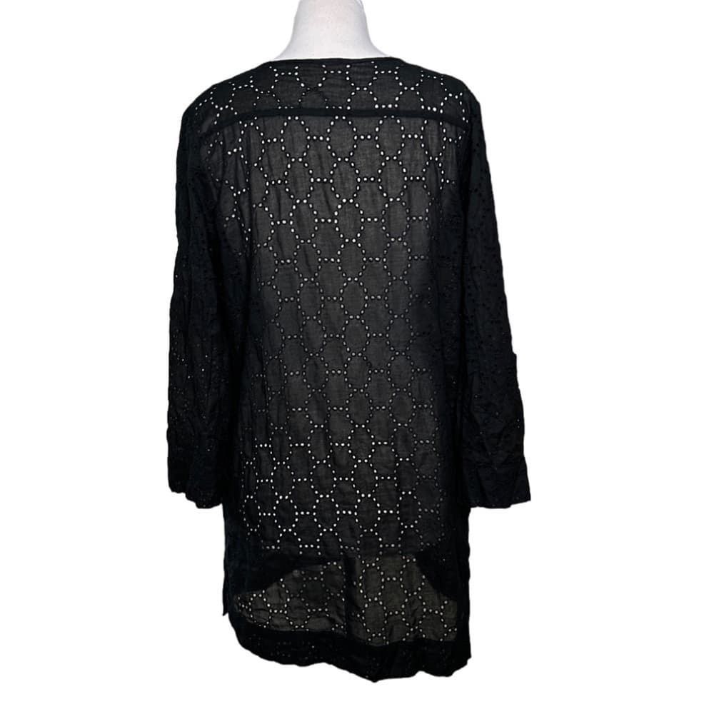 Echo Black Eyelet Long Sleeve Dress Beach Swim Summer Cover-Up Size L - Thumbnail 2