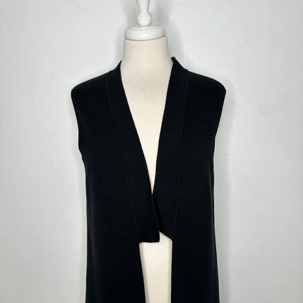 Joan Vass Sleeveless Long Black Open Cardigan Size 2 (US 12/14) - Thumbnail 2