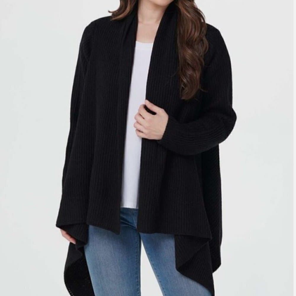 Joan Rivers NEW Plush Ribbed Waterfall Front Cardigan Black Small NWOT - Thumbnail 2