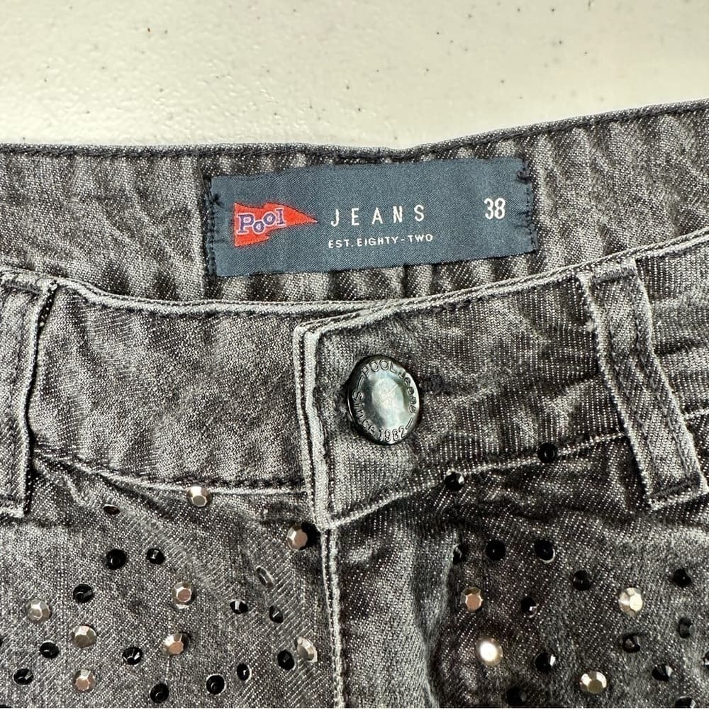 Pool Denim Jeans Cheeky Beaded Faded Black Shorts Size EU 38 (US 6) - Thumbnail 5