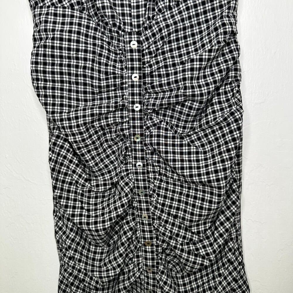 Code X Mode Black White Plaid Rouged Button Front Cap Sleeve Dress Size S NEW - Thumbnail 3