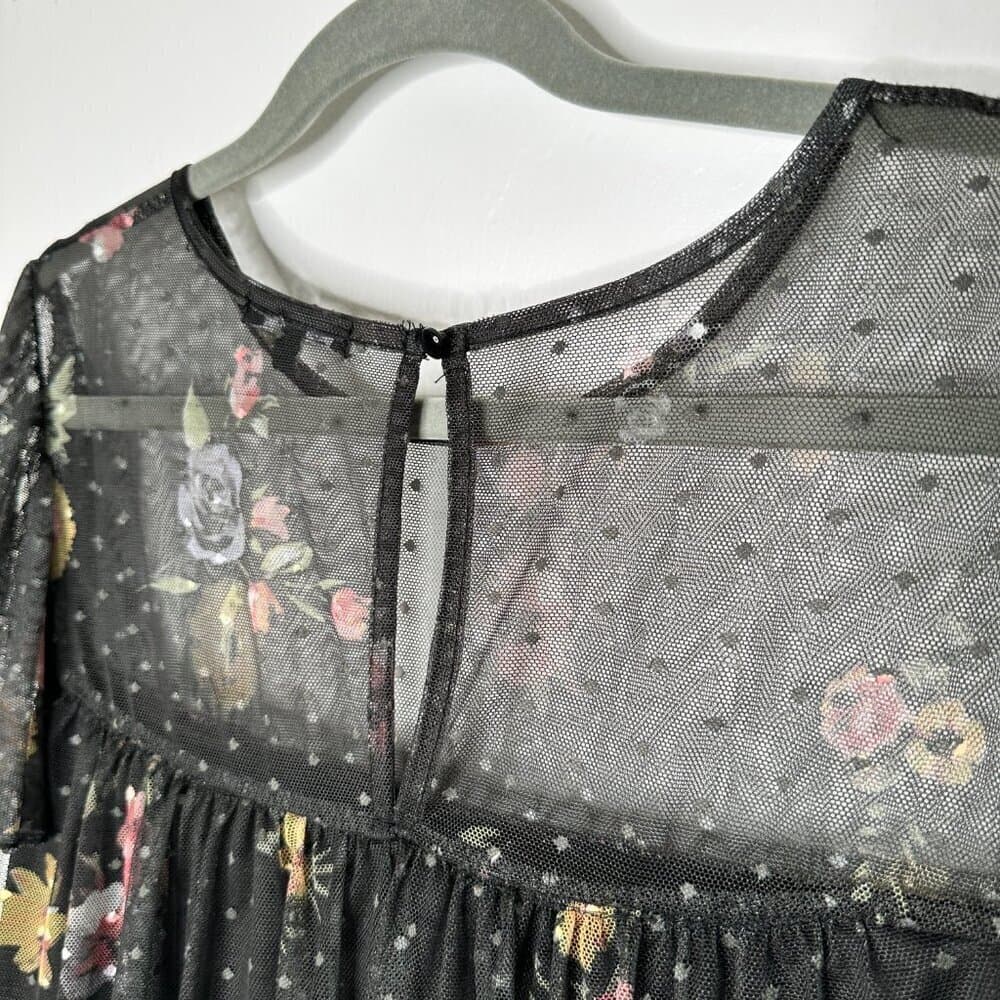 WILLOW Young Contemporary Black Floral Print Mesh Top Size 1X - Thumbnail 5