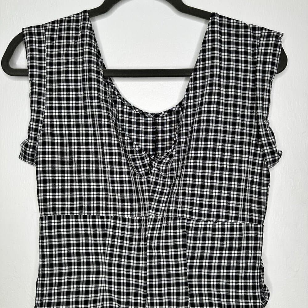 Code X Mode Black White Plaid Rouged Button Front Cap Sleeve Dress Size S NEW - Thumbnail 5