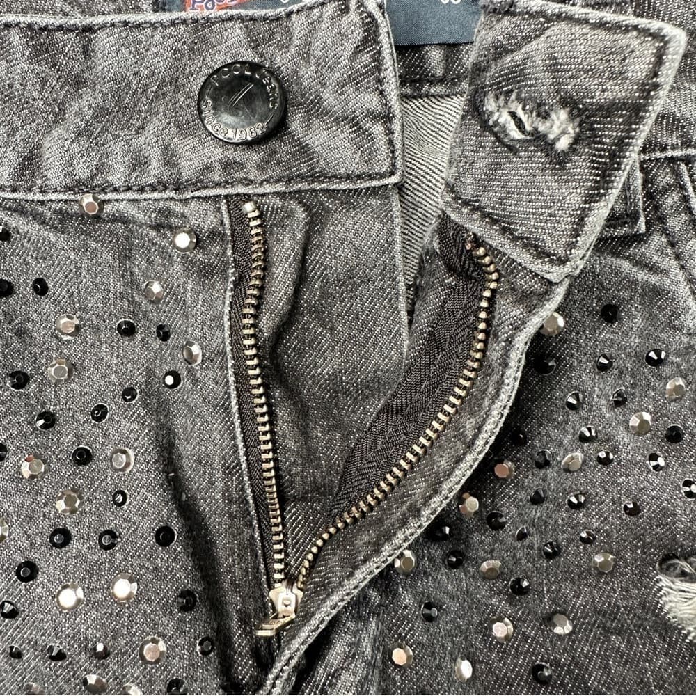 Pool Denim Jeans Cheeky Beaded Faded Black Shorts Size EU 38 (US 6) - Thumbnail 2