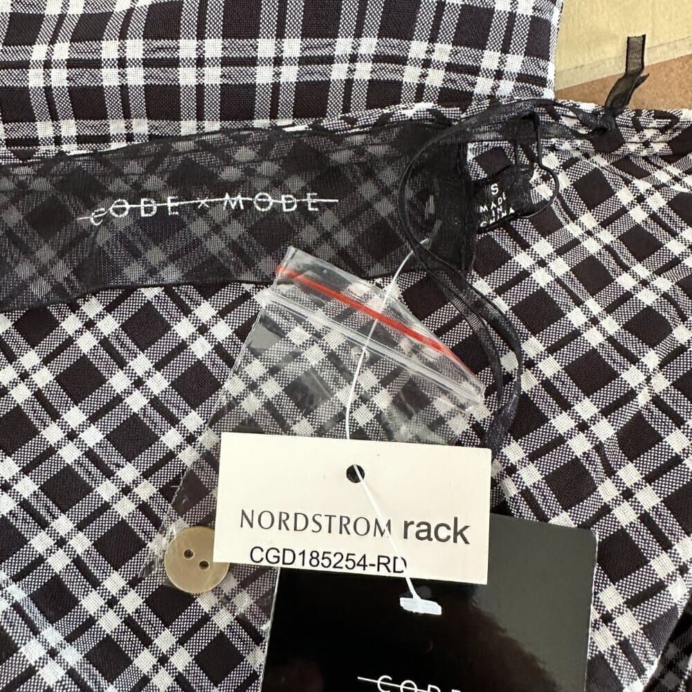 Code X Mode Black White Plaid Rouged Button Front Cap Sleeve Dress Size S NEW - Thumbnail 6