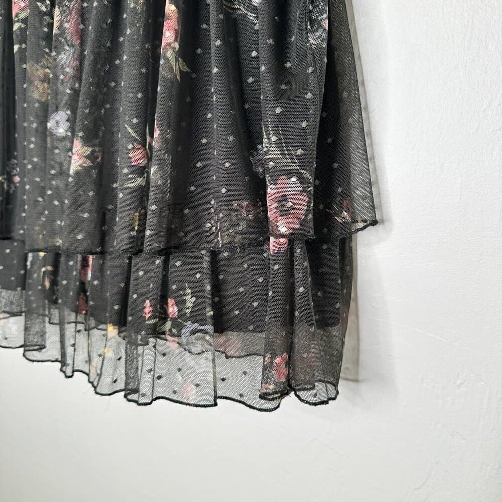 WILLOW Young Contemporary Black Floral Print Mesh Top Size 1X - Thumbnail 2