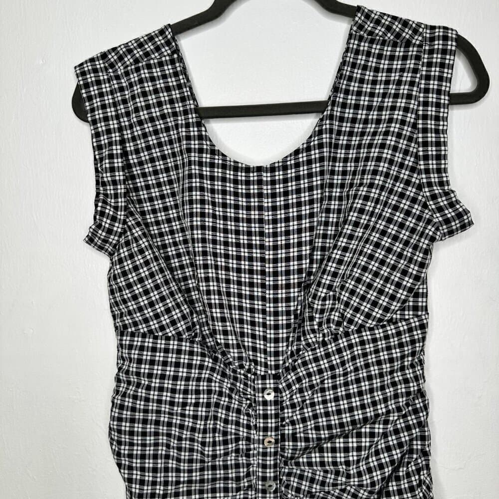 Code X Mode Black White Plaid Rouged Button Front Cap Sleeve Dress Size S NEW - Thumbnail 2