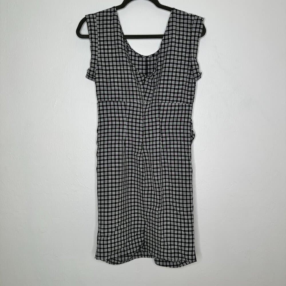 Code X Mode Black White Plaid Rouged Button Front Cap Sleeve Dress Size S NEW - Thumbnail 4